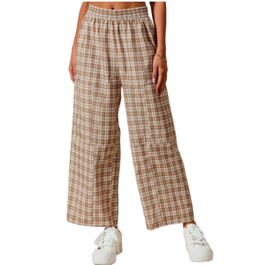 NWT Plaid Wide-Leg Pants in Brown